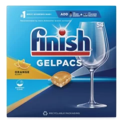 FINISH Dish Detergent Gelpacs, Orange Scent, 54/Box