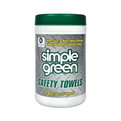 Simple Green Safety Towels, 1-Ply, 10 X 11.75, White, Unscented, 75/Canister