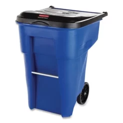 Rubbermaid Commercial Square Brute Rollout Container, 50 Gal, Molded Plastic, Blue