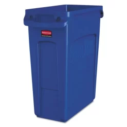 Rubbermaid Commercial Slim Jim W/Handles, Rectangular, Plastic, 15.9 Gal, Blue