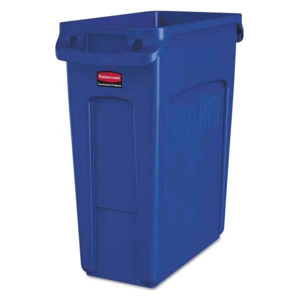 Rubbermaid Commercial Slim Jim W/Handles, Rectangular, Plastic, 15.9 Gal, Blue 1 Rubbermaid Commercial Slim Jim W/Handles, Rectangular, Plastic, 15.9 Gal, Blue
