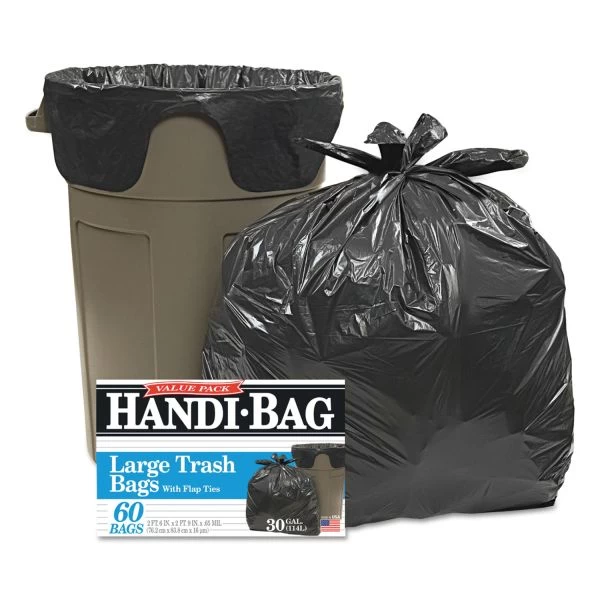 Handi-Bag Super Value Pack, 30 Gal, 0.65 Mil, 30" X 33", Black, 60/Box 1 Handi-Bag Super Value Pack, 30 Gal, 0.65 Mil, 30" X 33", Black, 60/Box