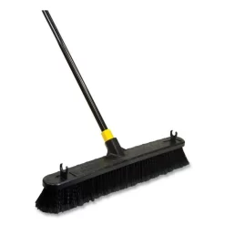 Quickie Bulldozer Smooth Surface Pushbroom, Split-Tip Horse-Hair Bristles, 24 X 60, Steel Handle, Black/Yellow
