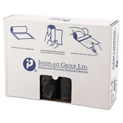 Inteplast Group High-Density Interleaved Commercial Can Liners, 45 Gal, 12 Microns, 40" X 48", Black, 25 Bags/Roll, 10 Rolls/Carton