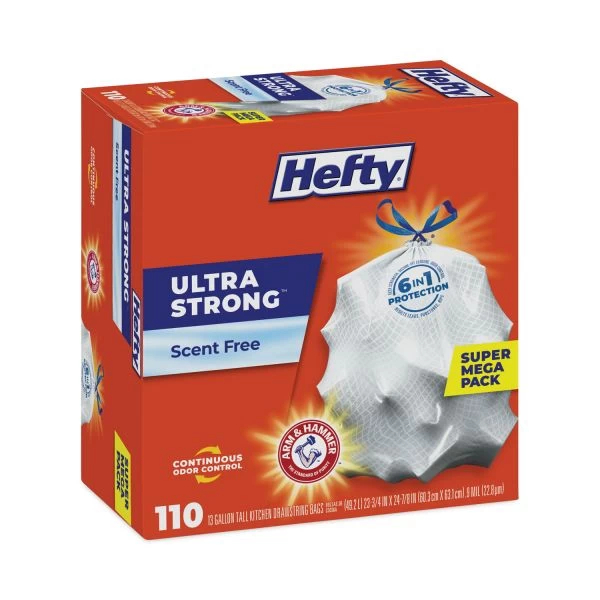 Hefty Ultra Strong Tall Kitchen And Trash Bags, 13 Gal, 0.9 Mil, 23.75" X 24.88", White, 110/Box 4 Hefty Ultra Strong Tall Kitchen And Trash Bags, 13 Gal, 0.9 Mil, 23.75" X 24.88", White, 110/Box - Image 4