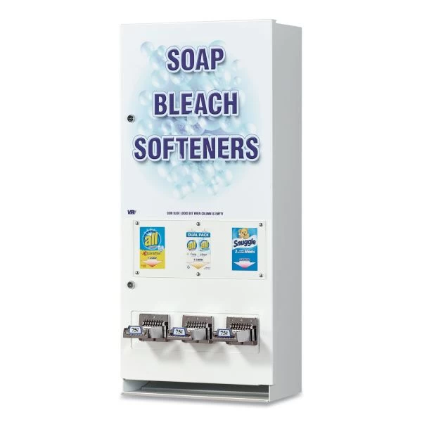 Vend-Rite Coin-Operated Soap Vender, 3-Column, 16.25 X 9.5 X 37.75, White/Blue 1 Vend-Rite Coin-Operated Soap Vender, 3-Column, 16.25 X 9.5 X 37.75, White/Blue