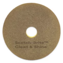 Scotch-Brite Clean And Shine Pad, 20" Diameter, Brown/Yellow, 5/Carton