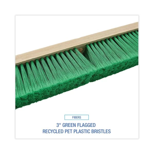Boardwalk Floor Broom Head, 3" Green Flagged Recycled PET Plastic Bristles, 24" Brush 4 Boardwalk Floor Broom Head, 3" Green Flagged Recycled PET Plastic Bristles, 24" Brush - Image 4