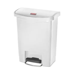 Rubbermaid Commercial Slim Jim Resin Step-On Container, Front Step Style, 8 Gal, White