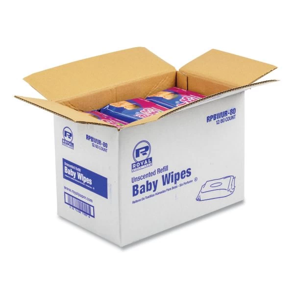 AmerCareRoyal Baby Wipes Refill Pack, 8 X 7, Unscented, White, 80/Pack, 12 Packs/Carton 2 AmerCareRoyal Baby Wipes Refill Pack, 8 X 7, Unscented, White, 80/Pack, 12 Packs/Carton - Image 2