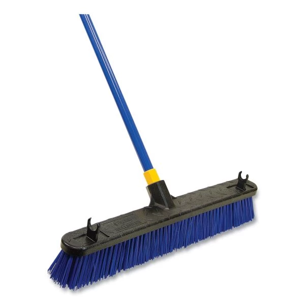 Quickie Bulldozer Rough Surface Pushbroom, 24 X 60, PET/Powder Coated Steel Handle, Blue/Black 1 Quickie Bulldozer Rough Surface Pushbroom, 24 X 60, PET/Powder Coated Steel Handle, Blue/Black