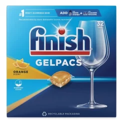 FINISH Dish Detergent Gelpacs, Orange Scent, Box Of 32 Gelpacs, 8 Boxes/Carton