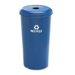 Safco Tall Recycling Receptacle For Cans, Round, Steel, 20gal, Recycling Blue