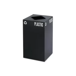 Safco Public Square Plastic-Recycling Container, Square, Steel, 25gal, Black