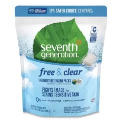 Seventh Generation Natural Laundry Detergent Packs, Powder, Unscented, 45 Packets/Pack, 8/Carton