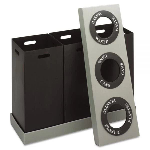 Safco At-Your-Disposal Recycling Center, Three 84 Gal Bins, Polyethylene, Black 2 Safco At-Your-Disposal Recycling Center, Three 84 Gal Bins, Polyethylene, Black - Image 2