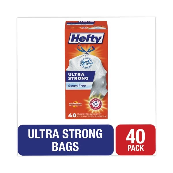 Hefty Ultra Strong Tall Kitchen And Trash Bags, 13 Gal, 0.9 Mil, 23.75" X 24.88", White, 40/Box 1 Hefty Ultra Strong Tall Kitchen And Trash Bags, 13 Gal, 0.9 Mil, 23.75" X 24.88", White, 40/Box