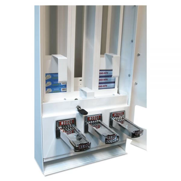 Vend-Rite Coin-Operated Soap Vender, 3-Column, 16.25 X 9.5 X 37.75, White/Blue 3 Vend-Rite Coin-Operated Soap Vender, 3-Column, 16.25 X 9.5 X 37.75, White/Blue - Image 3