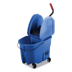 Rubbermaid Commercial WaveBrake 2.0 Bucket/Wringer Combos, Down-Press, 35 Qt, Plastic, Blue
