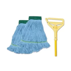 Boardwalk Looped End Mop Kit, Medium Blue Cotton/Rayon/Synthetic Head, 60" Yellow Metal/Polypropylene Handle