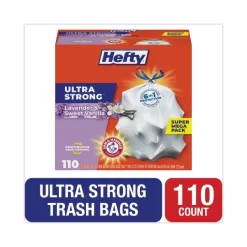 Hefty Ultra Strong Scented Tall White Kitchen Bags, 13 Gal, 0.9 Mil, 23.75" X 24.88", White, 110/Box