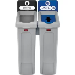 Rubbermaid Commercial Slim Jim Recycling Station Kit, 2-Stream Landfill/Mixed Recycling, 46 Gal, Plastic, Blue/Gray 11 Rubbermaid Commercial Slim Jim Recycling Station Kit, 2-Stream Landfill/Mixed Recycling, 46 Gal, Plastic, Blue/Gray -Professional cleaning tool store 2ef7a70f8b99e3d0e378e0bfb383c90481