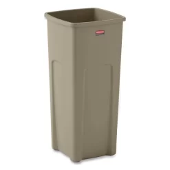 Rubbermaid Commercial Untouchable Square Waste Receptacle, 23 Gal, Plastic, Beige