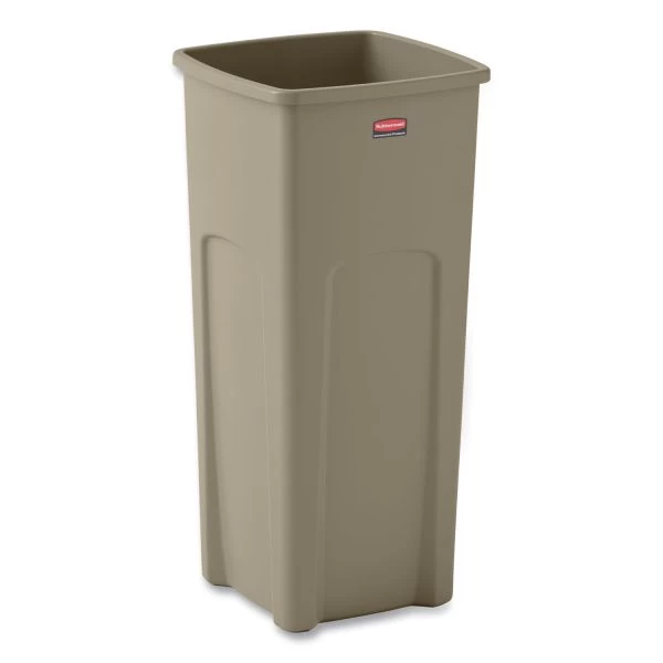 Rubbermaid Commercial Untouchable Square Waste Receptacle, 23 Gal, Plastic, Beige 1 Rubbermaid Commercial Untouchable Square Waste Receptacle, 23 Gal, Plastic, Beige