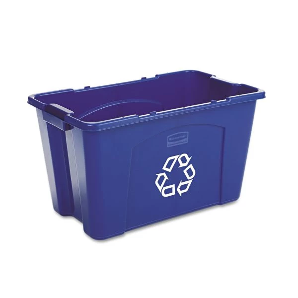 Rubbermaid Commercial Stacking Recycle Bin, 18 Gal, Polyethylene, Blue 1 Rubbermaid Commercial Stacking Recycle Bin, 18 Gal, Polyethylene, Blue
