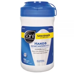 Sani Professional Hands Instant Sanitizing Wipes, 6 X 5, Unscented, White, 150/Canister, 12 Canisters/Carton