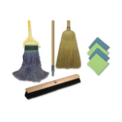 Boardwalk Cleaning Kit, Medium Blue Cotton/Rayon/Synthetic Head, 60" Natural/Yellow Wood/Metal Handle