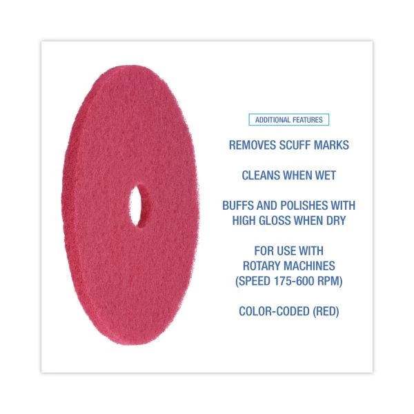 Boardwalk Standard Floor Pads, 20" Diameter, Red, 5/Carton 5 Boardwalk Standard Floor Pads, 20" Diameter, Red, 5/Carton - Image 5