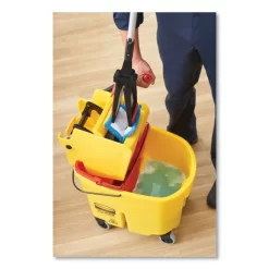 Rubbermaid Commercial WaveBrake 2.0 Bucket/Wringer Combos, Down-Press, 35 Qt, Plastic, Yellow -Professional cleaning tool store 3814baf51f7f8b5801ed95061782f50875