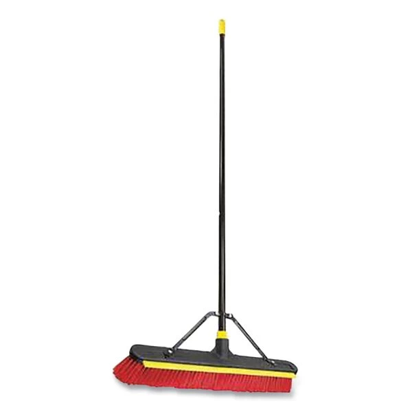 Quickie Bulldozer 2-in-1 Squeegee Pushbroom, 24 X 54, PET Bristles, Finished Steel Handle, Black/Red/Yellow 1 Quickie Bulldozer 2-in-1 Squeegee Pushbroom, 24 X 54, PET Bristles, Finished Steel Handle, Black/Red/Yellow