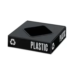 Safco Public Square Recycling Container Lid, Square Opening, 15.25w X 15.25d X 2h, Black