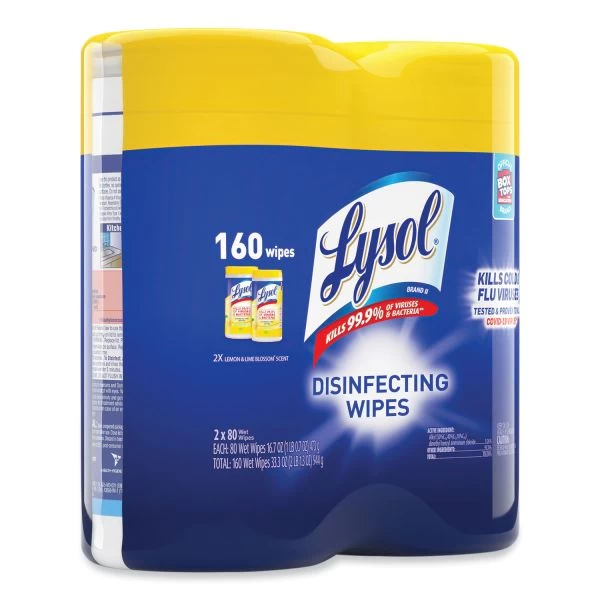 LYSOL Brand Disinfecting Wipes, 1-Ply, 7 X 7.25, Lemon And Lime Blossom, White, 80 Wipes/Canister, 2 Canisters/Pack, 3 Packs/Carton 7 LYSOL Brand Disinfecting Wipes, 1-Ply, 7 X 7.25, Lemon And Lime Blossom, White, 80 Wipes/Canister, 2 Canisters/Pack, 3 Packs/Carton - Image 7