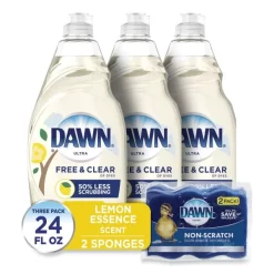 Dawn Platinum Liquid Dish Detergent, Lemon Scent, (3) 24 Oz Bottles Plus (2) Sponges/Carton -Professional cleaning tool store 4abfd7af7b10b499266eca194621111011