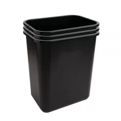 Highmark Rectangular Plastic Wastebasket, 6.5 Gallons, 15"H X 10"W X 14-1/4"D, Black, Pack Of 3
