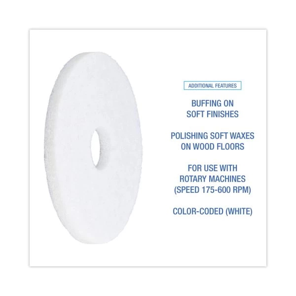 Boardwalk Standard Polishing Floor Pads, 14" Diameter, White, 5/Carton 2 Boardwalk Standard Polishing Floor Pads, 14" Diameter, White, 5/Carton - Image 2