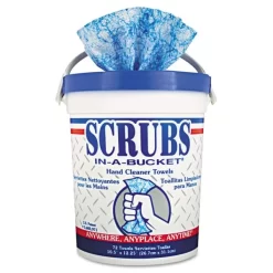 SCRUBS Hand Cleaner Towels, Cloth, 10 X 12, Citrus, Blue/White, 72/Bucket