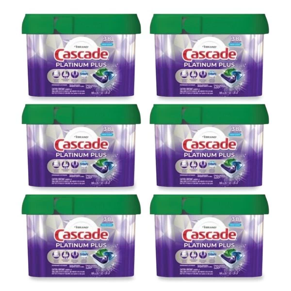 Cascade Platinum Plus ActionPacs Dishwasher Detergent Pods, Fresh Scent, 20.7 Oz Tub, 38/Tub, 6/Carton 1 Cascade Platinum Plus ActionPacs Dishwasher Detergent Pods, Fresh Scent, 20.7 Oz Tub, 38/Tub, 6/Carton