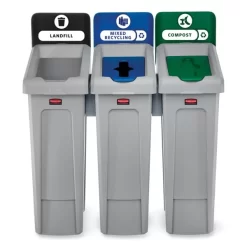 Rubbermaid Commercial Slim Jim Recycling Station Kit, 3-Stream Landfill/Mixed Recycling, 69 Gal, Plastic, Blue/Gray/Green 18 Rubbermaid Commercial Slim Jim Recycling Station Kit, 3-Stream Landfill/Mixed Recycling, 69 Gal, Plastic, Blue/Gray/Green -Professional cleaning tool store 559eae5af896ff99a503e6bed6a0969782