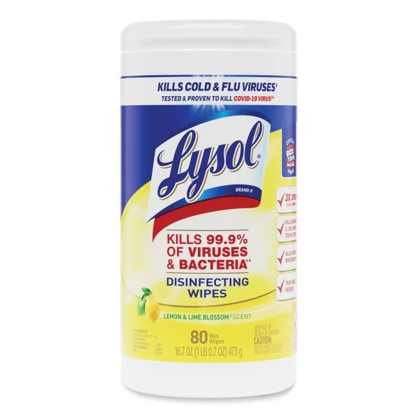 LYSOL Brand Disinfecting Wipes, 1-Ply, 7 X 7.25, Lemon And Lime Blossom, White, 80 Wipes/Canister, 3 Canisters/Pack, 2 Packs/Carton 1 LYSOL Brand Disinfecting Wipes, 1-Ply, 7 X 7.25, Lemon And Lime Blossom, White, 80 Wipes/Canister, 3 Canisters/Pack, 2 Packs/Carton
