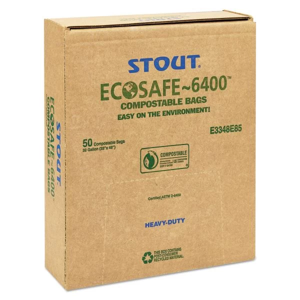 Stout By Envision EcoSafe-6400 Bags, 32 Gal, 0.85 Mil, 33" X 48", Green, 50/Box 9 Stout By Envision EcoSafe-6400 Bags, 32 Gal, 0.85 Mil, 33" X 48", Green, 50/Box - Image 9