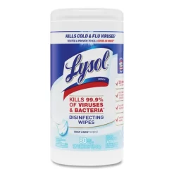 LYSOL Brand Disinfecting Wipes, 1-Ply, 7 X 7.25, Crisp Linen, White, 80 Wipes/Canister, 6 Canisters/Carton
