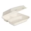 Bare Eco-Forward Bagasse Hinged Lid Containers, 3-Compartment, 9.6 X 9.4 X 3.2, Ivory, Sugarcane, 200/Carton
