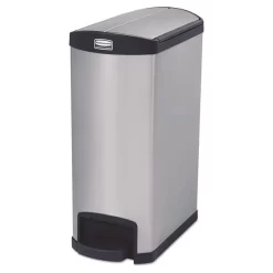 Rubbermaid Commercial Slim Jim Stainless Steel Step-On Container, End Step Style, 13 Gal, Stainless Steel, Black