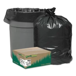 Earthsense Commercial Linear Low Density Recycled Can Liners, 56 Gal, 2 Mil, 43" X 47", Black, 10 Bags/Roll, 10 Rolls/Carton