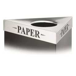 Safco Trifecta Waste Receptacle Lid, Laser Cut "PAPER" Inscription, Stainless Steel