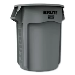 Rubbermaid Commercial Vented Round Brute Container, 55 Gal, Plastic, Gray